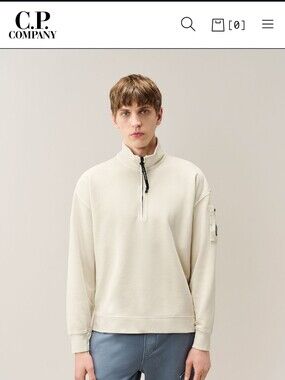 C.P. Company Quarter-Zip Stand Collar diagonal Raised Fleece Sweatshirt